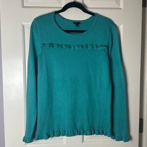 Talbots Teal Ruffled Crew Neck Sweater